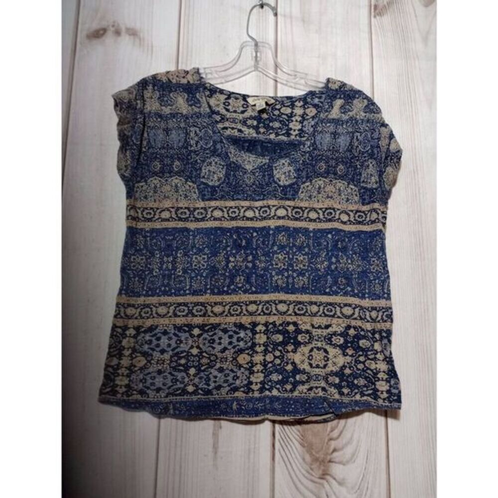 Lucky Brand Blue Medallion‎ Paisley Print Cap Sleeve Cotton Modal Top Small
